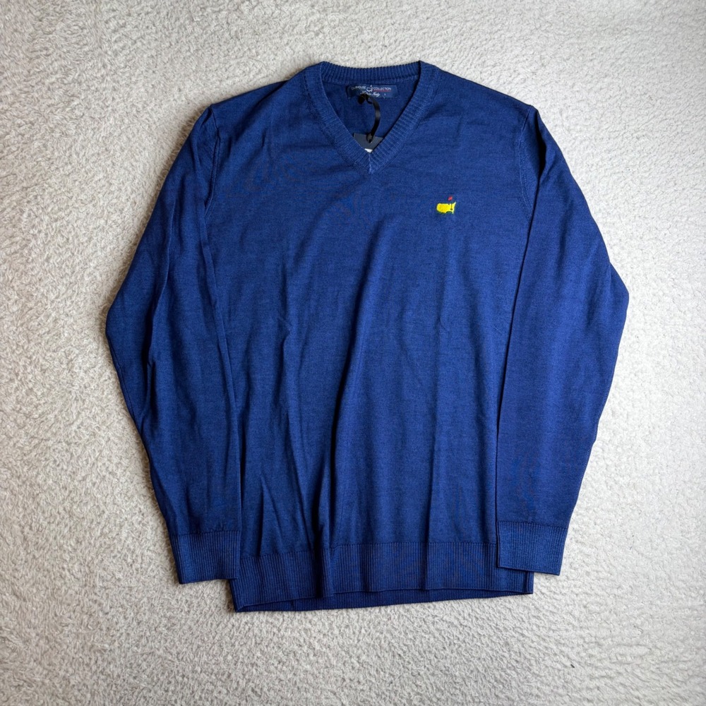 NEW Masters Clubhouse Collection Navy V-Neck Merino Wool Sweater Made in Italy L